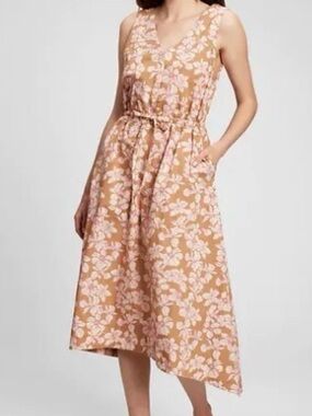 GAP Pink Floral Midi Dress on Tan Base